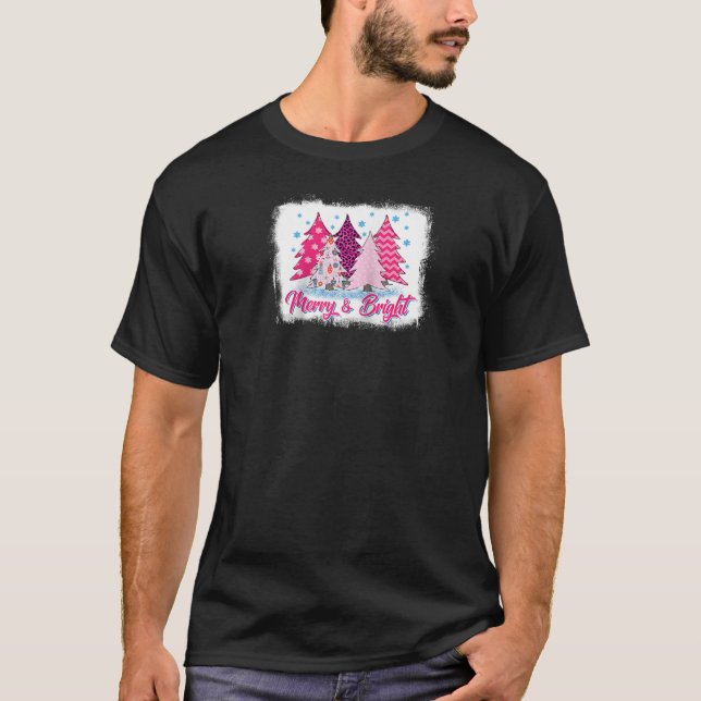 Frohe und hellrosa Weihnachtsbaum Pink Christma T-Shirt (Vorderseite)