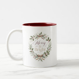 Frohe und strahlende elegante Weihnachts-Kranz-Kaf Zweifarbige Tasse