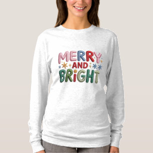 Frohe und strahlende Faux-Stickerei Damen- T-Shirt