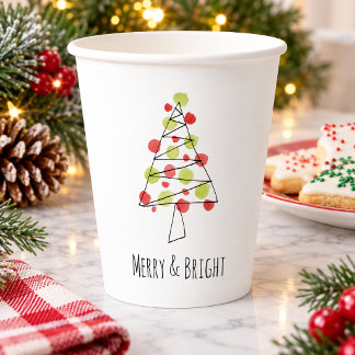 Frohe und strahlende Wasserfarbe-Weihnachtsbaum in Pappbecher