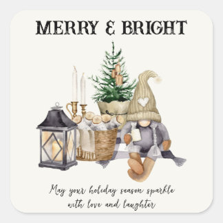 Frohe und strahlende Wasserfarbe Weihnachtssticker Quadratischer Aufkleber