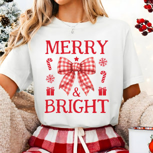 Frohe und strahlende Weihnachts-Rotkariert-Schleif Tri-Blend Shirt