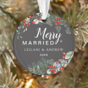 Frohe und verheiratete botanische Kiefern-Christma Ornament