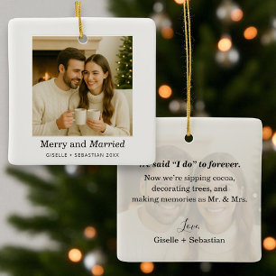 Frohe und Verheiratete erste Weihnachtsfeier Foto  Keramikornament