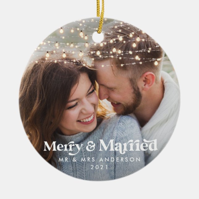 Frohe und verheiratete Foto Hochzeit Weihnachten T Keramik Ornament (Vorne)