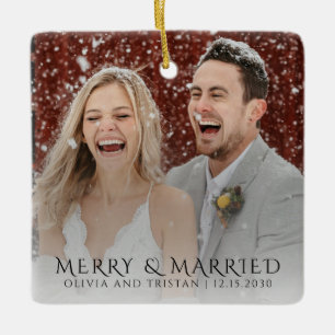 Frohe und verheiratete Foto-Weihnachten Keramikornament