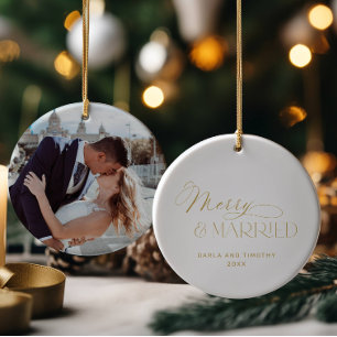 Frohe und verheiratete goldene Weihnachten  Keramik Ornament