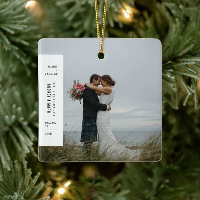 Frohe und Verheiratete Minimalistische Hochzeit We Keramikornament (Baum)