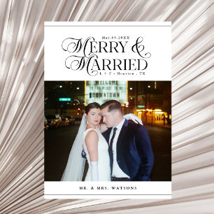 Frohe und Verheiratete Newlyweds Foto Erste Weihna Feiertagskarte
