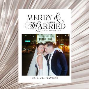 Frohe und Verheiratete Newlyweds Foto Erste Weihna Feiertagskarte