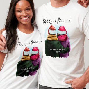 Frohe und verheiratete Schrift-Paar-Weihnachten T-Shirt