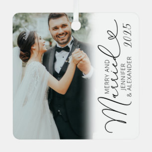 Frohe und Verheiratete Weihnachten im Foto Ornament Aus Metall