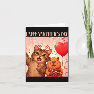 Frohe Valentinstag 2026 Süße Katze Capybara Party  Karte