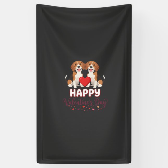 Frohe Valentinstag Beagle Paar Banner (Vertikal)