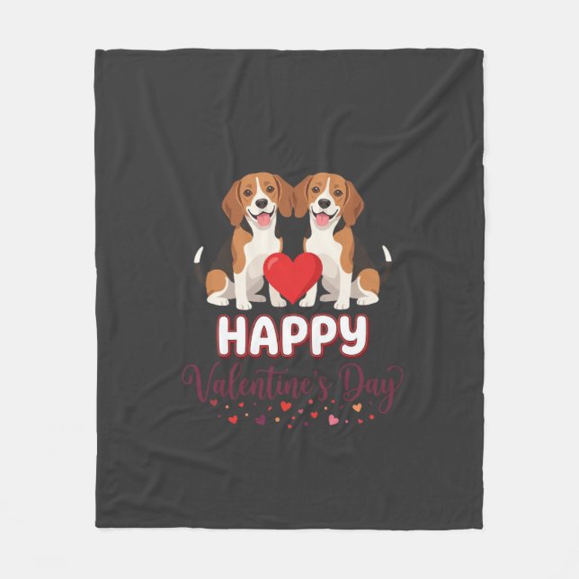 Frohe Valentinstag Beagle Paar Fleecedecke (Vorderseite)
