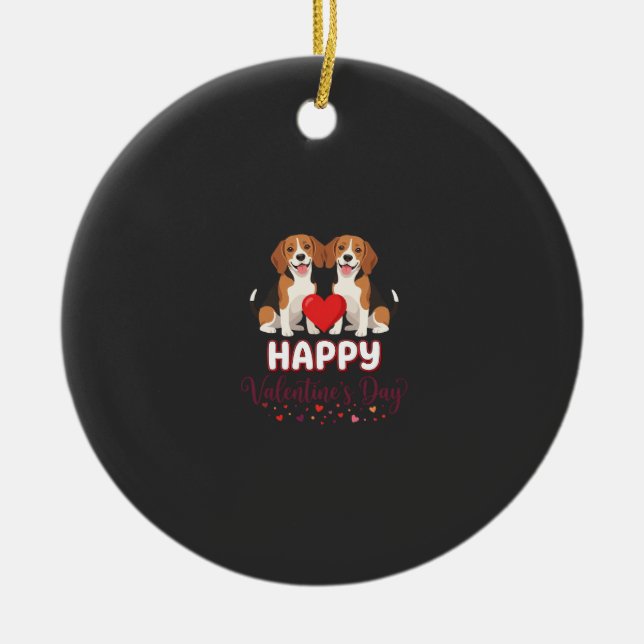 Frohe Valentinstag Beagle Paar Keramik Ornament (Vorne)