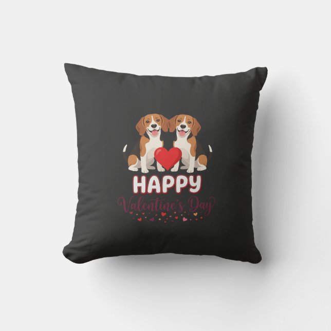 Frohe Valentinstag Beagle Paar Kissen (Vorderseite)