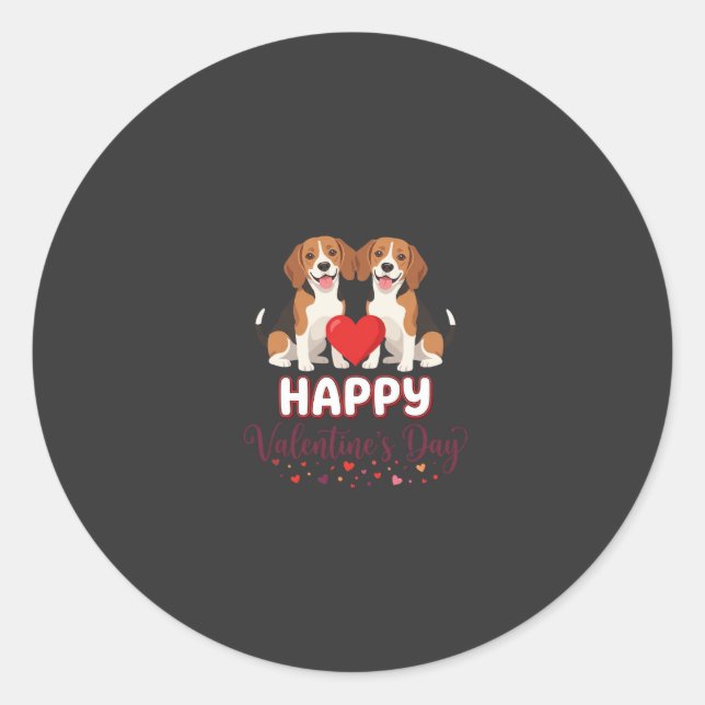 Frohe Valentinstag Beagle Paar Runder Aufkleber (Vorderseite)