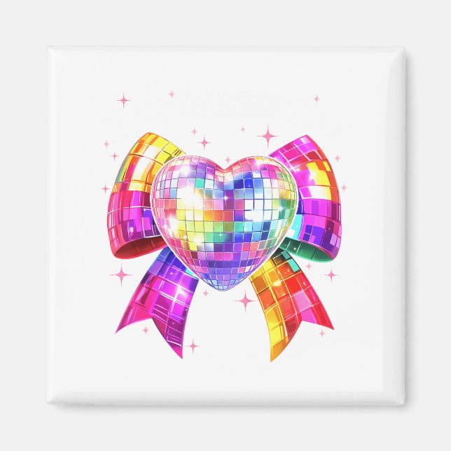 Frohe Valentinstag Coquette Disco Ball Herz Gi Magnet (Vorne)