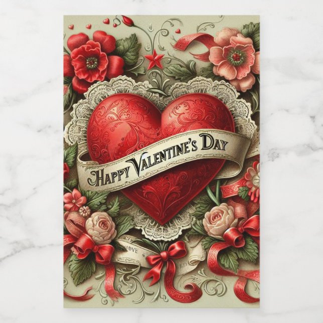 Frohe Valentinstag-Dekorillustration Weinetikett (Einzelnes Label)