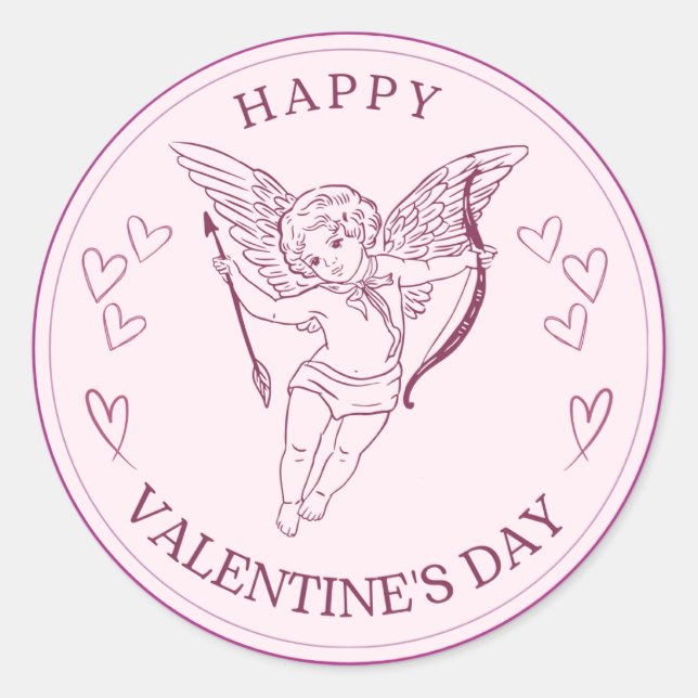 Frohe Valentinstag Elegantes Skript Rosa Herzen  Runder Aufkleber (Vorderseite)