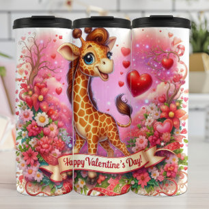 Frohe Valentinstag-Giraffe-Blumen-Wrap Thermosbecher