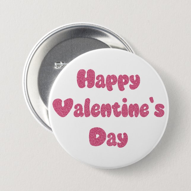 Frohe Valentinstag Glitter Button (Vorne & Hinten)