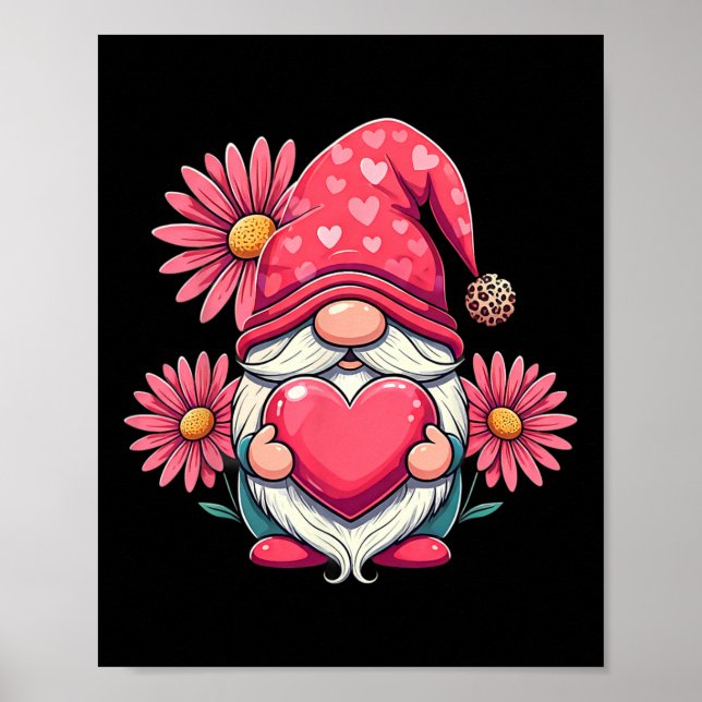 Frohe Valentinstag-Gnome mit Leopard-Sonnenblume Poster (Vorne)