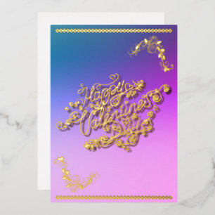 Frohe Valentinstag Gold-Kalligrafie und Rosen Folien Feiertagskarte