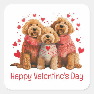 Frohe Valentinstag Goldendoodle Hunde Quadratischer Aufkleber