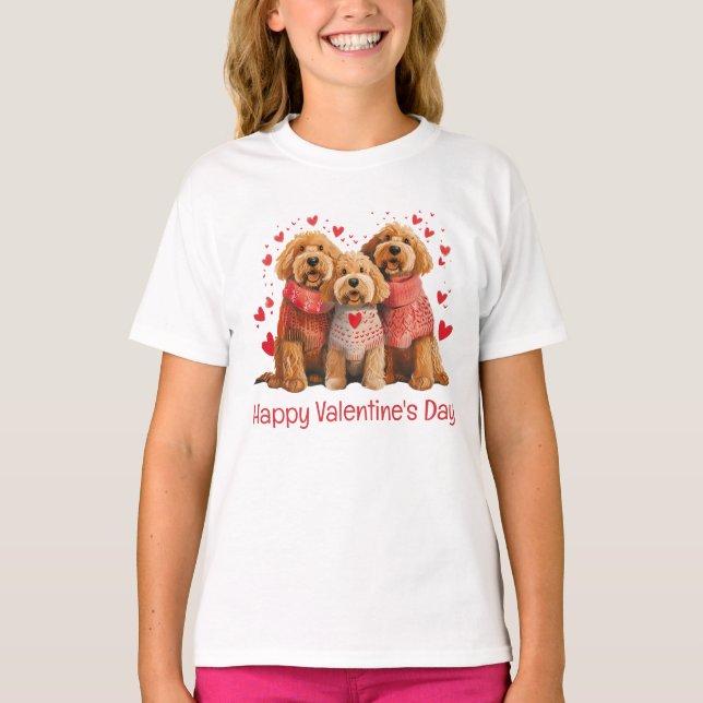 Frohe Valentinstag Goldendoodle Hunde T-Shirt (Vorderseite)
