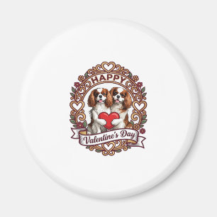 Frohe Valentinstag Hund Rotes Herz Florales Rahmen Magnet