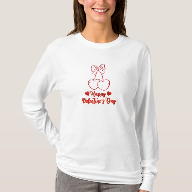 Frohe Valentinstag Kirsche Liebesdesign T-Shirt (Vorderseite)