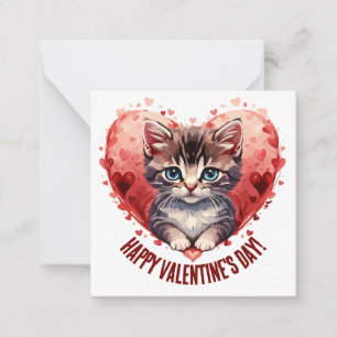 Frohe Valentinstag kleine Katze mit Herz Mitteilungskarte