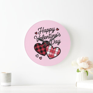 Frohe Valentinstag Leopard Plaid Liebes Herz  Große Wanduhr