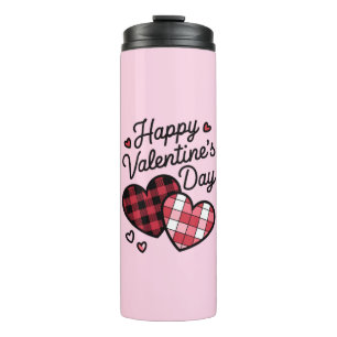 Frohe Valentinstag Leopard Plaid Liebes Herz Thermosbecher