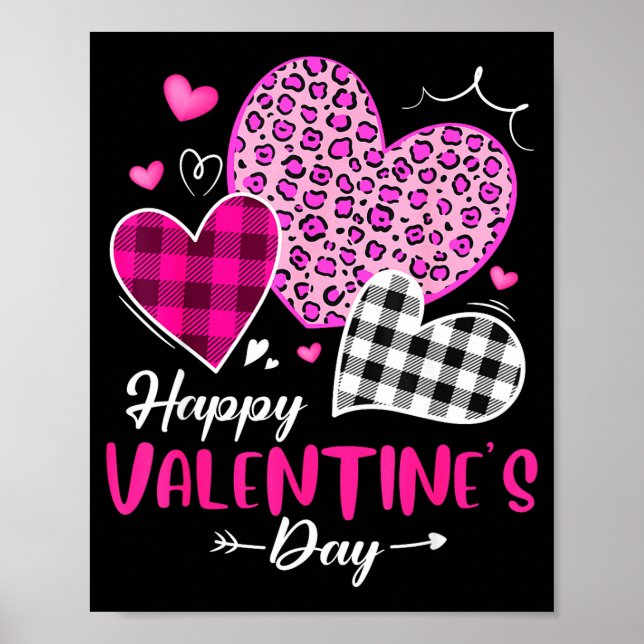 Frohe Valentinstag Leopard und Karo-Herzen Mädchen Poster (Vorne)