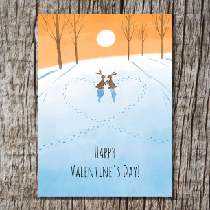 Frohe Valentinstag Liebhaber Hase Wasserfarbe Herz Feiertagskarte
