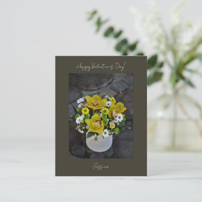 Frohe Valentinstag Modern Script Foto Postkarte (Stehend Vorderseite)