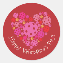 Frohe Valentinstag Pickleball Art Runder Aufkleber