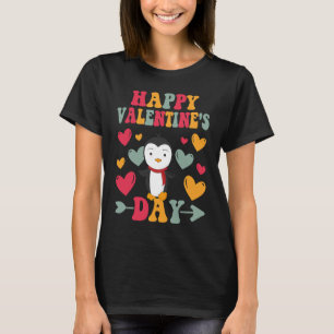 Frohe Valentinstag Pinguin Herz Liebe Groovy T-Shirt