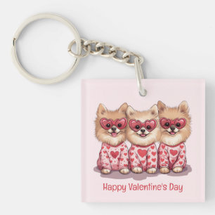 Frohe Valentinstag Pomeranian Hunde Schlüsselanhänger