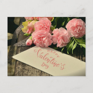 Frohe Valentinstag-Rosa Blumen für Sie Postkarte