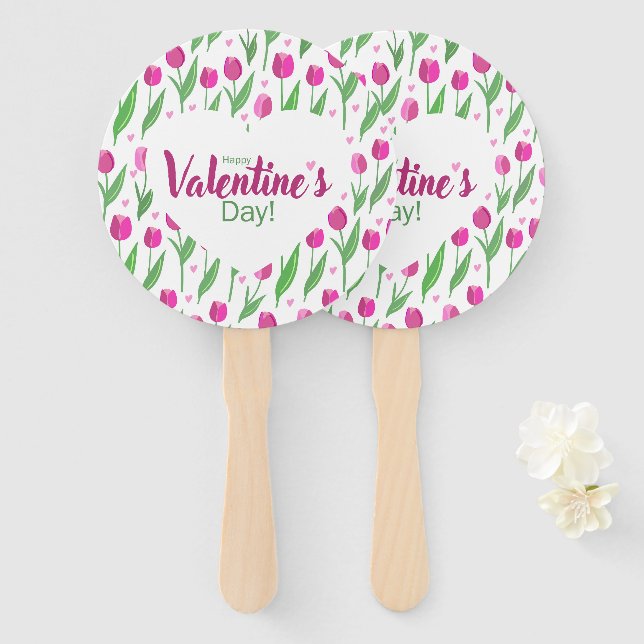 Frohe Valentinstag rosa Tulpen Fächer (Vorne und Hinten)