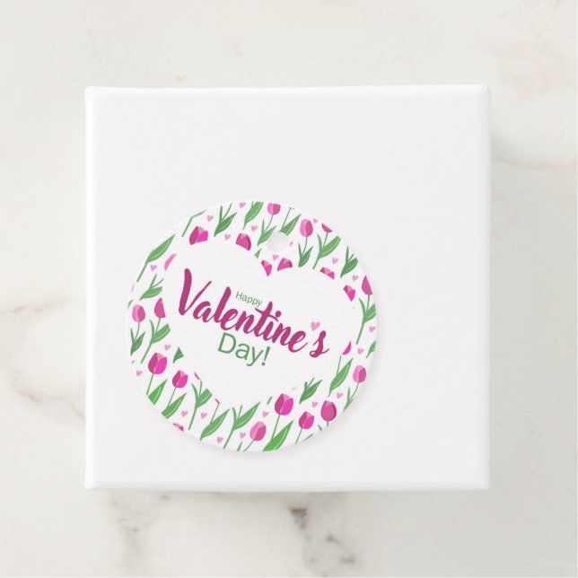 Frohe Valentinstag rosa Tulpen Geschenkanhänger (Beispiel)