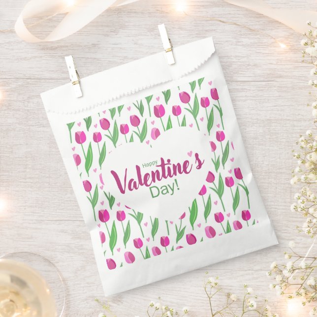 Frohe Valentinstag rosa Tulpen Geschenktütchen (Ausgeschnitten)