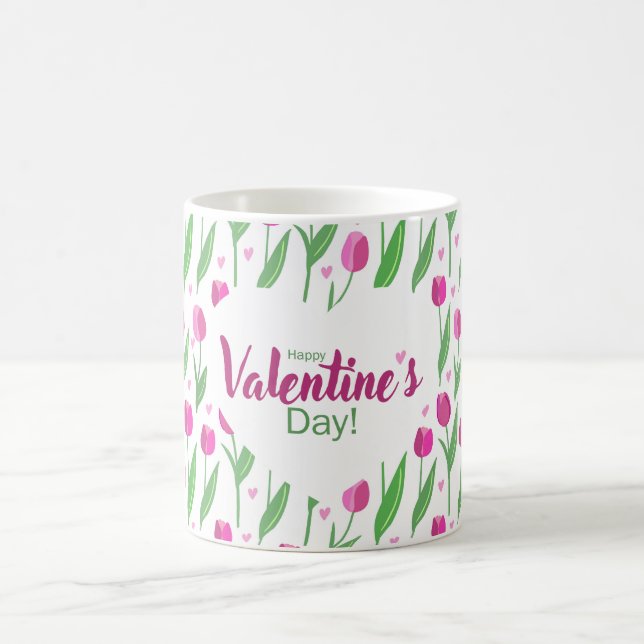 Frohe Valentinstag Rosa Tulpen Kaffeetasse (Mittel)