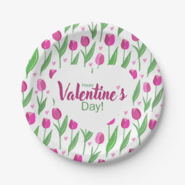 Frohe Valentinstag rosa Tulpen Pappteller