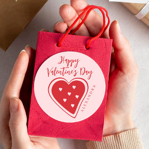 Frohe Valentinstag rot rosa Herz moderne Schrift Runder Aufkleber