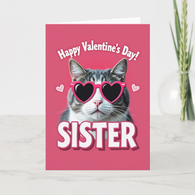 Frohe Valentinstag Schwester Katze Karte (Vorderseite)